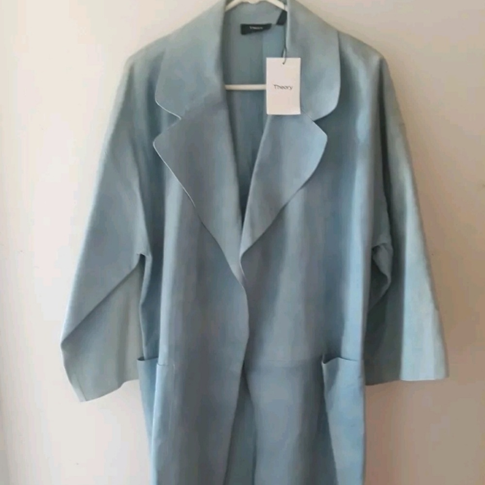 THEORY baby blue suede duster M